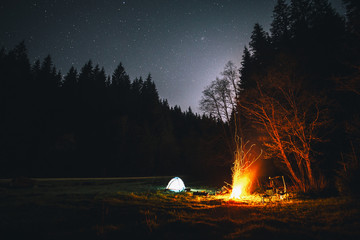 Summer Camping under the stars.Travel concept