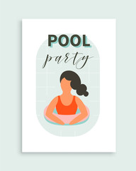 Pool party poster. Vector invitation to the beach event.