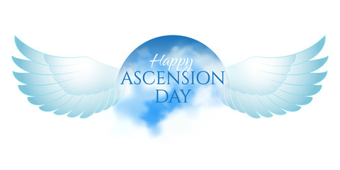 Greeting card or banner to Ascension day of Jesus Christ. Catholics and Anglican Christians Religious culture holiday. Isolated on white. Perfect to use in advertising or web design and other projects