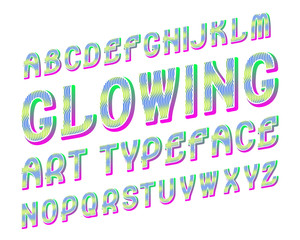 Glowing Art Vector typeface. Colorful luminescent font. Isolated english alphabet.
