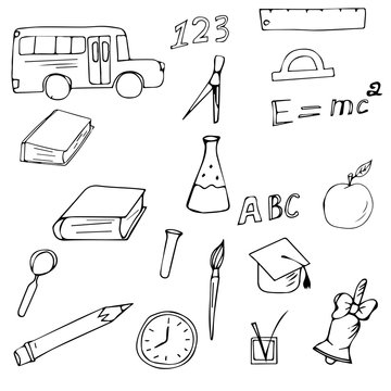 Set vector hand drawn school theme, teacher's day