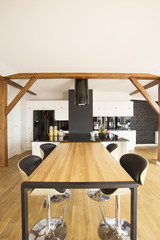 Wooden spacious kitchen interior