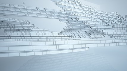 Abstract drawing white parametric interior. Polygon black drawing. 3D illustration and rendering.