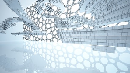 Abstract drawing white parametric interior. Polygon black drawing. 3D illustration and rendering.