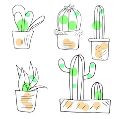 Funny cactus, coloring, Vector illustration