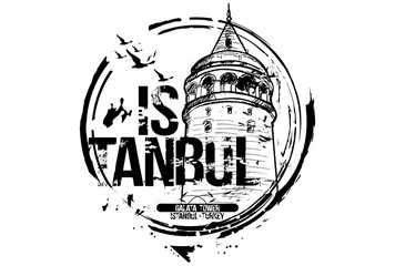 The Galata Tower, istanbul. Turkey city design. Hand drawn illustration.