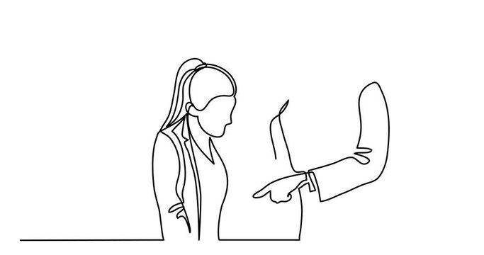Self drawing animation of continuous line drawing of doctor and patient talking about medication