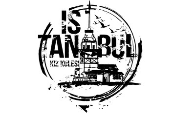 The Maiden's Tower (Kiz Kulesi), istanbul, Turkey city design. Hand drawn illustration.