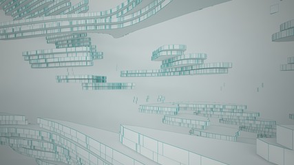 Abstract drawing white parametric interior  with window. Polygon colored drawing. 3D illustration and rendering.