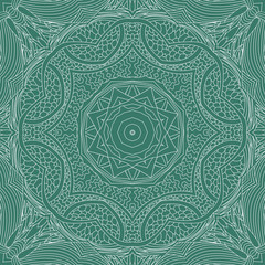 Seamless floral motif pattern coloring mandala, lace, hand drawn. green, marsh and white. Ethnic, fabric, motifs. Vector, abstract mandala flower. Decorative elements for design. EPS 10.