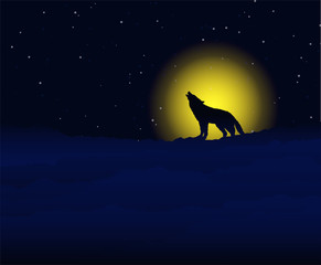 wolf howling at moonlight, Vector illustration concept. 