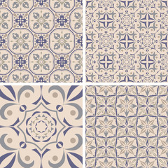 Vector set of ornaments for ceramic tile. Portuguese azulejos decorative patterns