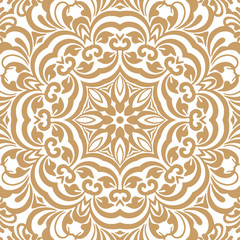 Fototapeta premium Seamless floral pattern motif coloring a mandala drawn with a pen. gold, yellow and white. Ethnic, fabric, motifs. Vector, abstract mandala flower. Decorative elements for design. EPS 10.