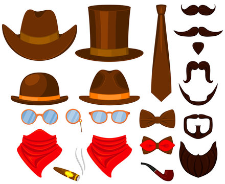 Colorful cartoon hipster 21 element set.