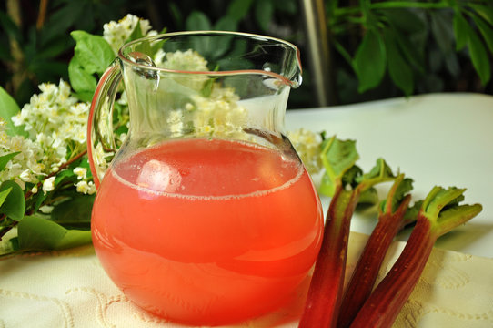 Glass Jug Of Rhubarb Compote