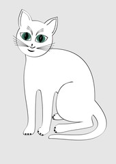 Cute white cat isolated cartoon on light gray background.