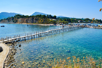 Bridge to the small island Cameo, Zakynthos, Greece.