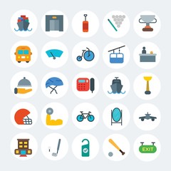 Modern Simple Set of transports, hotel, sports Vector flat Icons. Contains such Icons as  design,  team,  architecture, air,  modern and more on white cricle background. Fully Editable. Pixel Perfect.