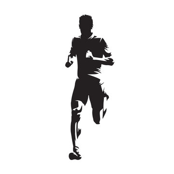 Running man, front view, healthy lifestyle,  isolated vector silhouette. Run, athletics