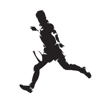 Rugby player kicking ball, isolated vector silhouette. Side view