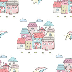 seamless colorful houses pattern vector illustration