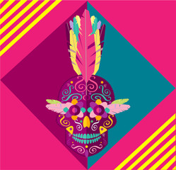 Punk skull icon with feathers Mohawks, vector illustration
