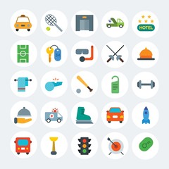 Modern Simple Set of transports, hotel, sports Vector flat Icons. Contains such Icons as  card,  metal,  leisure,  unlock,  modern and more on white cricle background. Fully Editable. Pixel Perfect.