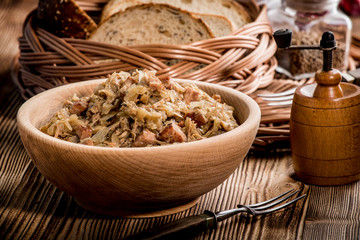 Bigos - stewed cabbage with meat,dried mushrooms and smoked sausage.