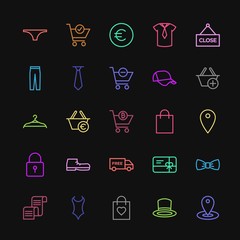 Modern Simple Colorful Set of clothes, shopping Vector outline Icons. Contains such Icons as  bank,  vacation,  holiday,  template,  gift and more on dark background. Fully Editable. Pixel Perfect