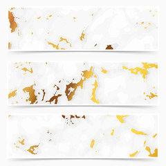 Realistic marble golden texture web header flyer collection
