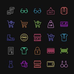 Modern Simple Colorful Set of clothes, shopping Vector outline Icons. Contains such Icons as  dress,  money,  sunglasses,  young, service and more on dark background. Fully Editable. Pixel Perfect