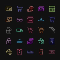 Modern Simple Colorful Set of clothes, shopping Vector outline Icons. Contains such Icons as web,  payment,  clothing,  template,  check, new and more on dark background. Fully Editable. Pixel Perfect