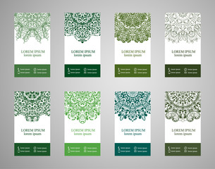Fototapeta na wymiar Vector vintage set of business cards. Floral mandala pattern and decoration. The layout of the Oriental style. Islam, Arabic, Indian, Ottoman motifs. Home page and page back. EPS 10
