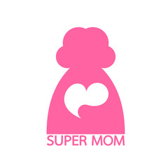 Super mom icon design. Mother and Children pictogram. Flat style, vector illustration isolated on white background.