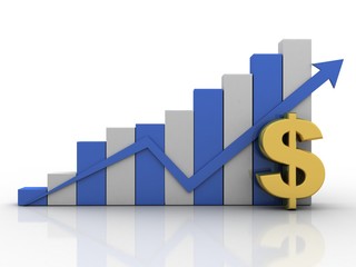 3d rendering Stock market online business concept. business Graph with dollar sign