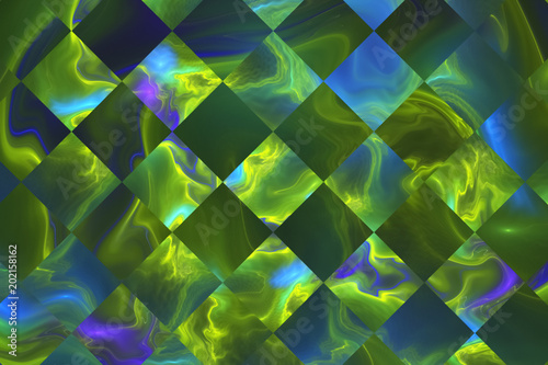 Abstract Checkered Texture With Colorful Green And Blue