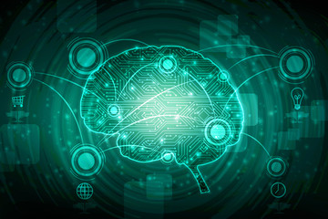 2d illustration Concept of thinking, background with brain, Abstract Artificial intelligence. Technology web background
