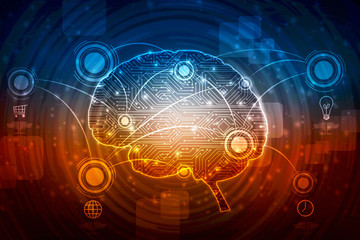 Fototapeta premium 2d illustration Concept of thinking, background with brain, Abstract Artificial intelligence. Technology web background 