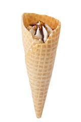 Ice cream in a cone isolated on white background.