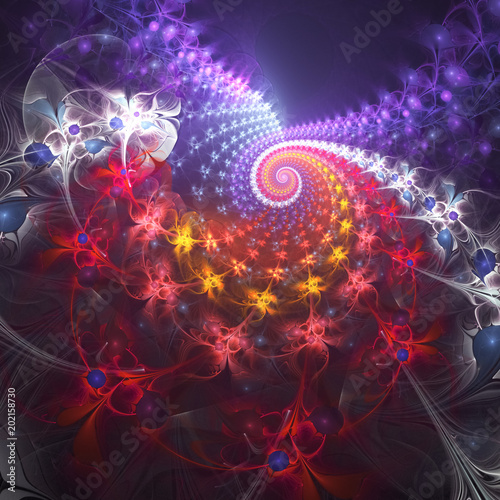 Abstract Colorful Spiral With Red Yellow And Violet Flowers