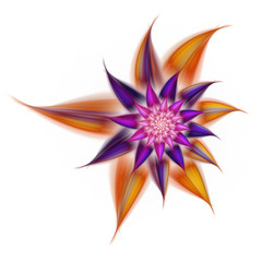 Abstract exotic flower with violet, pink and orange petals. Fantasy fractal design. Psychedelic digital art. 3D rendering.