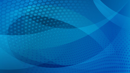Abstract background of curved lines, curves and halftone dots in blue colors