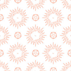 Hand drawn sun seamless pattern