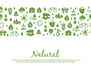 Eco icons banner. Natural, save nature elements pattern