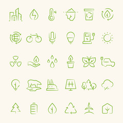 Ecology and recycling outline symbols. Eco and green environment vector line icons