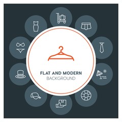 clothes, shopping, travel Infographic Circle outline Icons Set. Contains such Icons as  business,  website,  elements,  background,  pattern,  illustration, tie and more. Fully Editable. Pixel Perfect