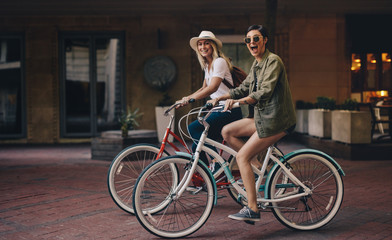 Friends enjoying their bike ride