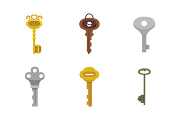 Set of vintage keys. Vector illustration cartoon padlock. Secret, mystery or safe icon.