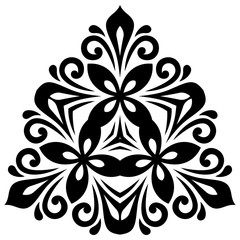 Elegant triangular black ornament in classic style. Abstract traditional pattern with oriental elements. Classic vintage pattern