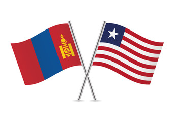 Mongolia and Liberia flags. Vector illustration.
